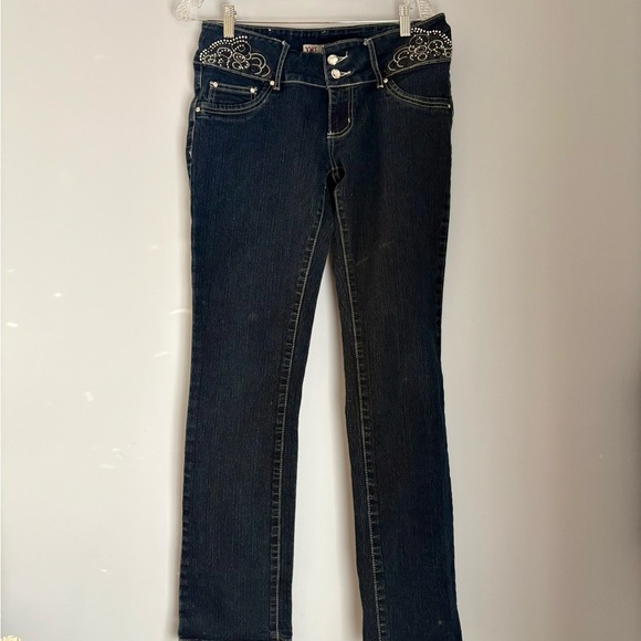 YMI Women's sz 13/14 dark stretch denim low cut with bling jeans y2k - Picture 1 of 5